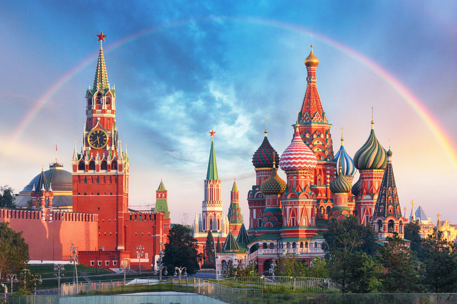Moskwa - Sobór Wasyla Błogosławionego i Mury Kremla